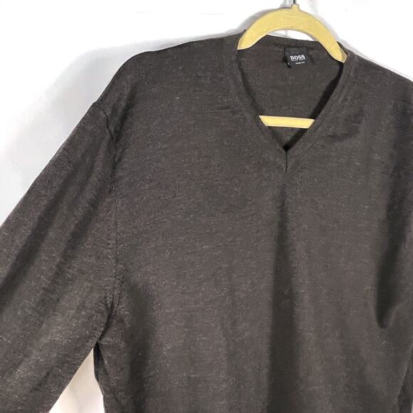 Hugo Boss Brown Sweater Virgin Wool V-Neck Pullover Long Sleeve‎ Sz XL Men - Picture 2 of 8